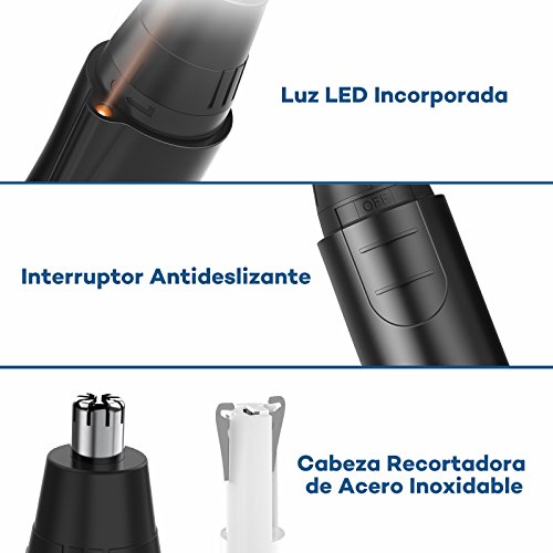 Cortapelos Nariz y Oreja - Profesional Nose Hair Trimmer con LED Hojas de Acero Inoxidable de Doble Borde de Anjou Afeitadora para Nariz Oído y Pelo Facial Cabeza Desmontable Lavable