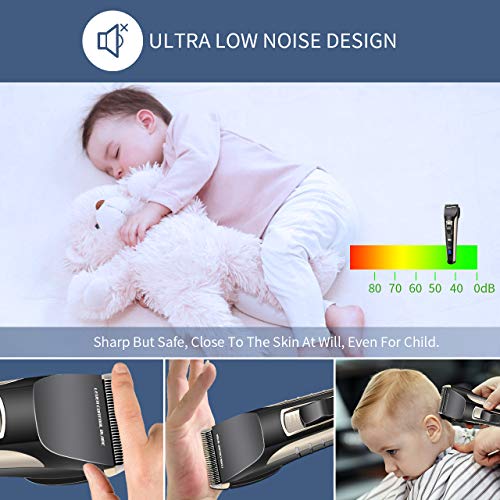 Cortapelos Profesional, Aiemok ultra silenciosa Recortadora de Barba y Pelo, Recargable Máquina Cortar Pelo Cuchilla Titanio Cortapelos Hombre con 4 Ajustes de Longitud, pantalla LCD, Traje Familiar