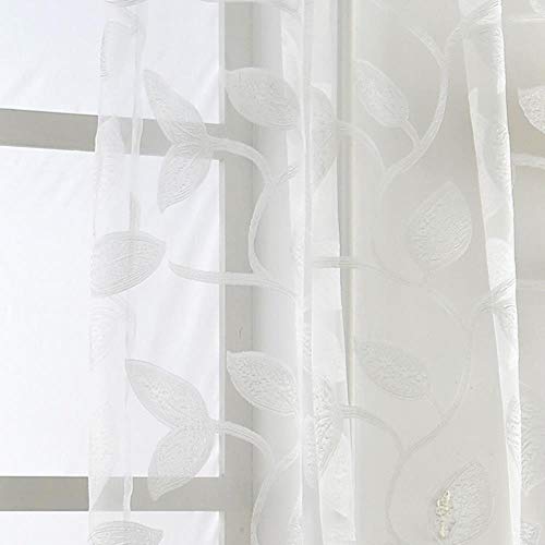 Cortinas de tul de organza diseño de hojas telas blancas transparentes cortinas para puertas de cocina cortinas transparentes para ventanas de panel transparente, marrón, l100 cm l200 cm, 3 pestañas