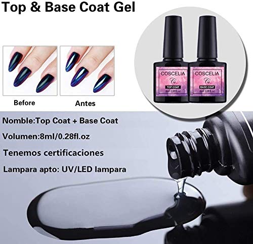 Coscelia Kit de Esmaltes de Uñas 12pcs Esmaltes Semipermanentes de Uñas en Gel Soak off 8ml 36W UV/LED Secador de Uñas Nail Dryer Capa Base Capa Superior Manicura Kit