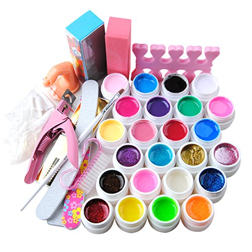 Coscelia Uñas Completo Kit del Nail Art 24 Colores Puro Glitter UV Gel de Uñas Builder Clipper Cepillo Bloque Herramientas de Uñas
