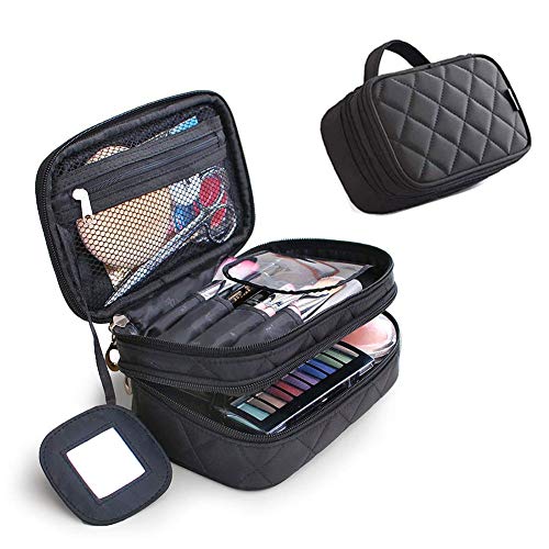 Cosmetics Bolsa de maquillaje de doble capa con espejo belleza brochas de maquillaje bolsas de viaje Kit Organizador Cosmético Bolsa Profesional Multifuncional Organizador para Mujer