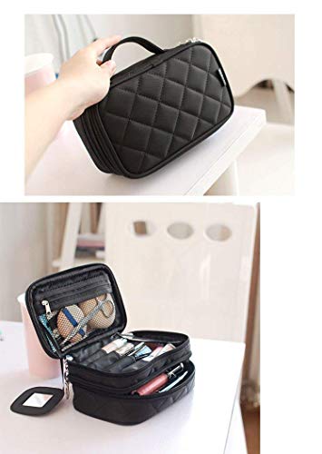 Cosmetics Bolsa de maquillaje de doble capa con espejo belleza brochas de maquillaje bolsas de viaje Kit Organizador Cosmético Bolsa Profesional Multifuncional Organizador para Mujer