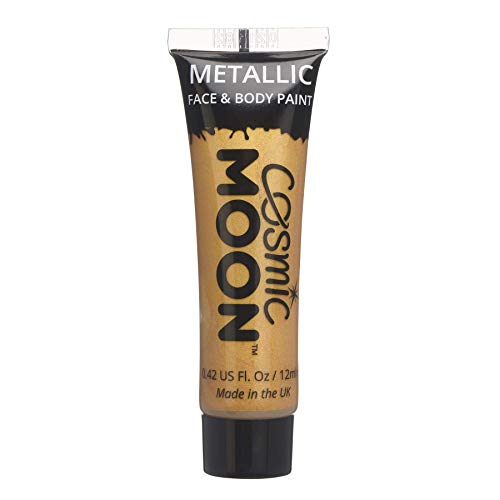 Cosmic Moon - Maquillaje Profesional de Pintura Facial Activada con Agua para el Rostro y el Cuerpo - 12ml - ¡Crea diseños profesionales con pintura facial metálica! - Incluye: Dorado