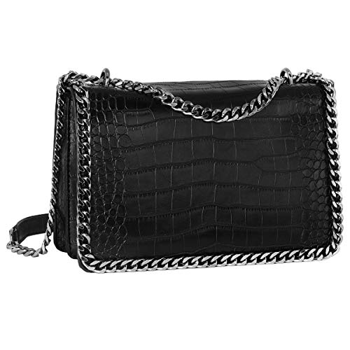 CRAZYCHIC - Bolso Cocodrilo Mujer - Bolso Bandolera Cadena Acolchado Piel Cuero PU Señora - Grande Mensajero Clutch Pochette Crossbody Bag - Bolso Cruzado Embrague Noche Negro
