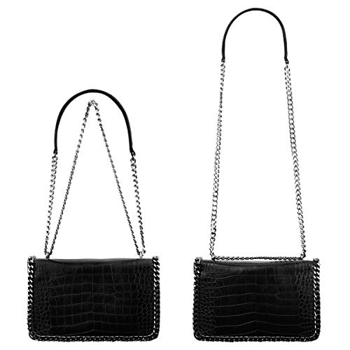 CRAZYCHIC - Bolso Cocodrilo Mujer - Bolso Bandolera Cadena Acolchado Piel Cuero PU Señora - Grande Mensajero Clutch Pochette Crossbody Bag - Bolso Cruzado Embrague Noche Negro