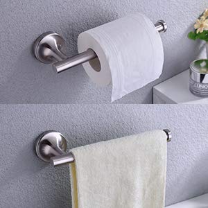 CREA accesorios de baño juego de acero inoxidable, toallero soporte para papel higiénico gancho para toallas con estante montaje en pared juego de accesorios de 5 piezas cepillado