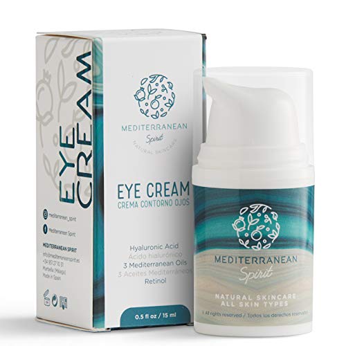 Crema Contorno de Ojos Antiarrugas Ácido Hialurónico, Retinol y 3 Aceites Mediterráneos - Ingredientes Naturales y Ecológicos - Mujer y Hombre por Mediterranean Spirit