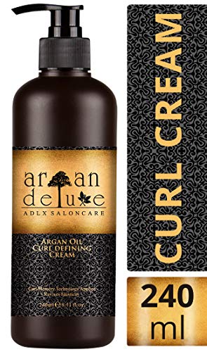 Crema de aceite de argán  definidora de rizos con acabado de peluquería Argan Deluxe, 240ml - Altamente hidratante, para un cuidado intensivo del cabello, aportando brillo, volumen y elasticidad