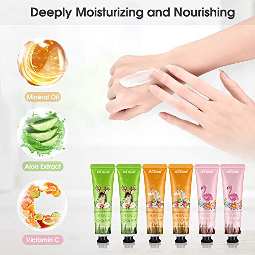 Crema de Manos, MS.DEAR Set de Crema de Manos para Manos Secas y Ásperas, Absorción Rápida e Hidratante Profunda, Crema de Manos Nutritiva, Set de Regalo para Mujer de Navidad, 30ml * 6 Pcs