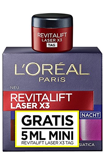 Crema de noche RevitaLift Laser X3 con muestra de crema de día de L'Oréal Paris