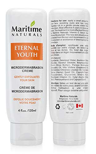 Crema exfoliante de microdermoabrasión antiedad orgánica de Maritime Naturals. El mejor remedio para el cuidado de la piel. Menos arrugas, marcas y puntos negros, para una piel fresca y brillante. Revitalización de la piel natural al 96 % para hombres y m