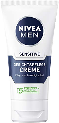 Crema facial Nivea Men Sensitive en un paquete de 2 unidades (2 x 75 ml), crema hidratante para hombres con piel sensible, crema facial calmante