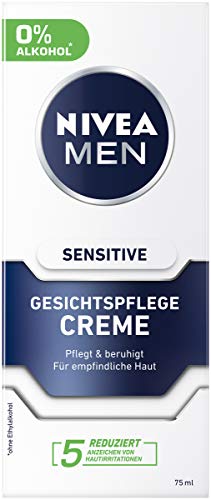 Crema facial Nivea Men Sensitive en un paquete de 2 unidades (2 x 75 ml), crema hidratante para hombres con piel sensible, crema facial calmante