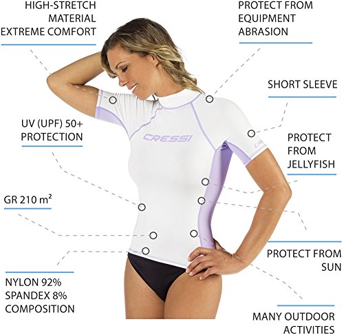 Cressi Rash Guard Camiseta con Filtro de Protección UV UPF 50+, Mujer, Blanco, M