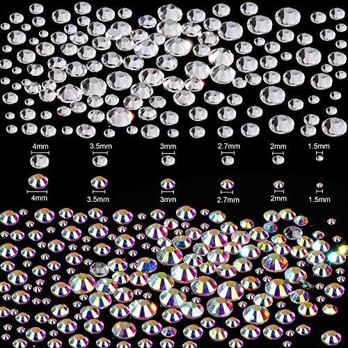 Cristales para Uñas en 6 Tamaños AB Diamantes De Imitación De Cristal Del Arte Del Clavo y Cristal Transparente Con Pinzas De Recogida, Pluma Punteadora De Diamantes De Imitación 1440 Piezas