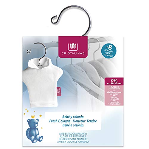 CRISTALINAS. Ambientador Percha para Armario. Mas de 8 semanas de duración. Cerámica Sólida. Aroma (Bebe y Colonia)