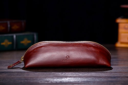 Cronus y Rhea® | Carpeta Exclusiva de Cuero Exclusivo (Scylla) | Estuche para lápices - Estuche para bolígrafos | Cuero Real | con Elegante Caja de Regalo | Hombres - Mujeres (Marrón Oscuro)