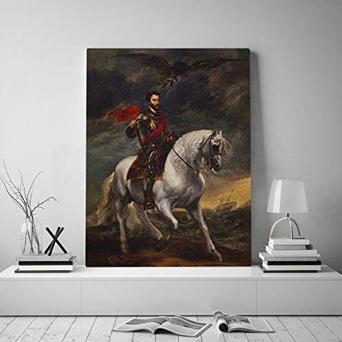 Cuadro en Lienzo Impresión Tejido no Tejido Retrato ecuestre del emperador Carlos V -45x60cm Dormitorios Modernos HD Cuadros