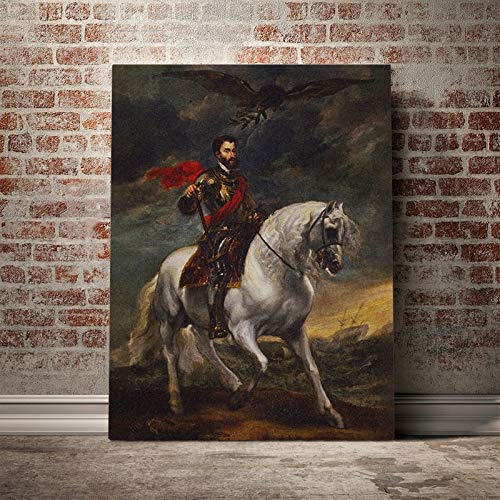 Cuadro en Lienzo Impresión Tejido no Tejido Retrato ecuestre del emperador Carlos V -45x60cm Dormitorios Modernos HD Cuadros