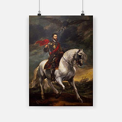 Cuadro en Lienzo Impresión Tejido no Tejido Retrato ecuestre del emperador Carlos V -45x60cm Dormitorios Modernos HD Cuadros