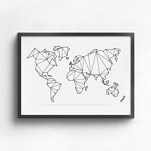 Cuadros de la pared de la impresión del arte de la lona del mapa del mundo abstracto, mapa geométrico de Low Poly del cartel del mundo pintura de la lona decoración del hogar A3 50x70cm