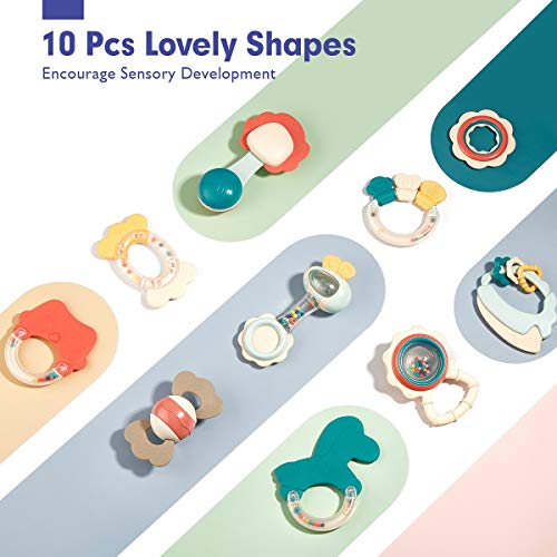 CubicFun Mordedor Bebe Sonajeros Bebe Set Juguetes Bebe 3 4 6 9 12 Meses BPA-Gratis Juguetes para la Dentición Refrigerante Conjunto de Mordedores Sonajeros para Bebés Infantil 0-6-12 Meses