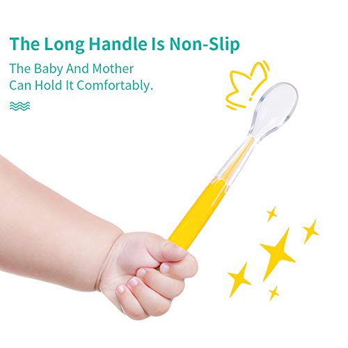 Cucharas Bebé, 7 stars 4 Piezas Cucharillas de Bebé de Siliconas Suaves, Cucharas de Alimentación para Bebé, Cuchillerías Antideslizante Ergonómicas a Niños Apartir de 4 Meses Set de Cucharas
