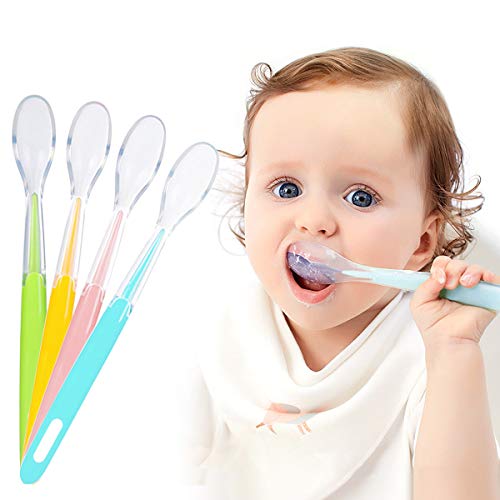 Cucharas Bebé, 7 stars 4 Piezas Cucharillas de Bebé de Siliconas Suaves, Cucharas de Alimentación para Bebé, Cuchillerías Antideslizante Ergonómicas a Niños Apartir de 4 Meses Set de Cucharas