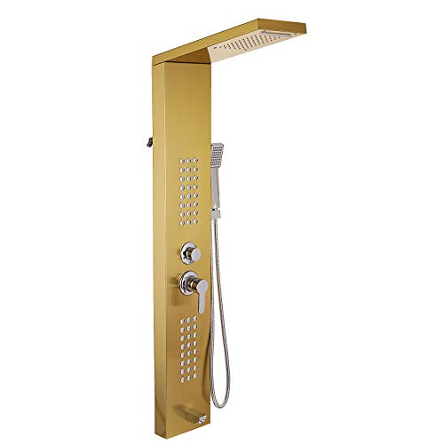 Cueffer Panel de Ducha de Acero Inoxidable Columna de Hidromasaje 5 en 1 Columna de Hidromasaje para Hogar Hotel (separado, dorado)