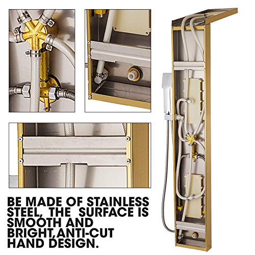 Cueffer Panel de Ducha de Acero Inoxidable Columna de Hidromasaje 5 en 1 Columna de Hidromasaje para Hogar Hotel (separado, dorado)
