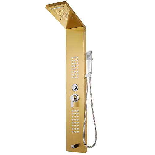 Cueffer Panel de Ducha de Acero Inoxidable Columna de Hidromasaje 5 en 1 Columna de Hidromasaje para Hogar Hotel (separado, dorado)