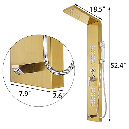 Cueffer Panel de Ducha de Acero Inoxidable Columna de Hidromasaje 5 en 1 Columna de Hidromasaje para Hogar Hotel (separado, dorado)