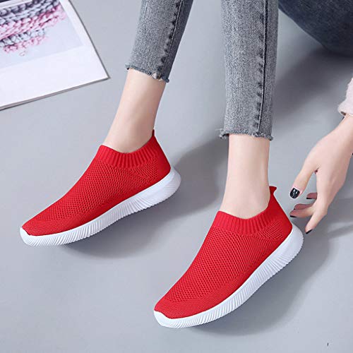 Culater Zapatillas Mujer Malla Exterior Color Sólido Deportivas Runing Zapatillas Transpirables(40,Rojo)