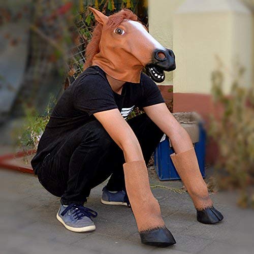 CUSFULL Látex de Caucho Novedad Halloween Traje Caballo Cabeza Máscara Navidad Fiesta Decoraciones Adulto Accesorio del Traje (Marrón)