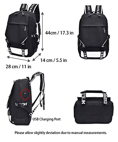 Cxjff Los Siete pecados Capitales Animado Mochila portátil Mochila de Escolar for niños con Puerto de Carga USB Negro / 10 (Color : Black/15)