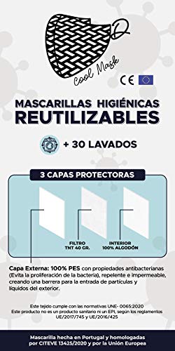 D Cool Mask Mascarilla Higienica Lavable y Reutilizable Fabricada en Portugal con Filtro Incorporado + 30 Lavados. Tejido Suave y Ajustable a Nariz y Boca. Talla niña. 1 unid. Color Azul Sirenas