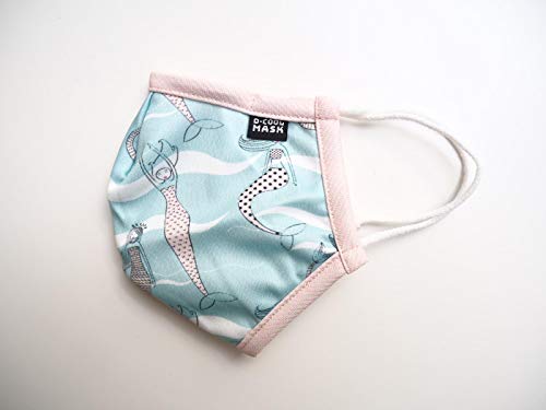 D Cool Mask Mascarilla Higienica Lavable y Reutilizable Fabricada en Portugal con Filtro Incorporado + 30 Lavados. Tejido Suave y Ajustable a Nariz y Boca. Talla niña. 1 unid. Color Azul Sirenas