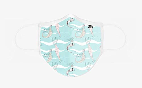 D Cool Mask Mascarilla Higienica Lavable y Reutilizable Fabricada en Portugal con Filtro Incorporado + 30 Lavados. Tejido Suave y Ajustable a Nariz y Boca. Talla niña. 1 unid. Color Azul Sirenas