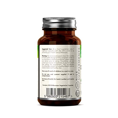 D-Manosa - 1200mg por porción de Rise Supplements | 120 cápsulas vegetarianas | Hecho en el Reino Unido en instalaciones con licencia ISO - Adecuado para vegetarianos y veganos (1 Botella)