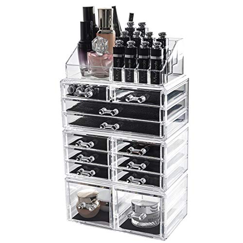 D4P Display4top Caja acrílica Estante de maquillajes Maquillaje Cosméticos Joyería Organizador (12 Drawers Transparente)