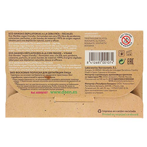 DAEN bandas depilatorias faciales cera fría ecológicas 16 uds