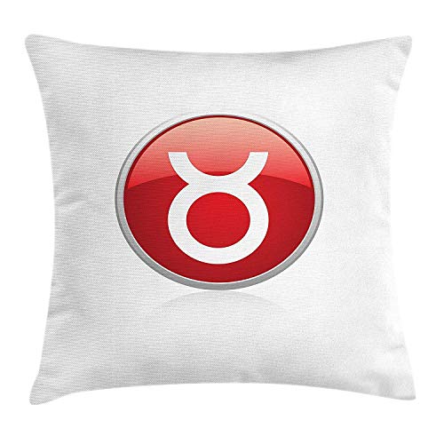 DAIAII Zodiac Taurus Decorativas para Almohada, Vibrant Round Circle Astrological Icon of Earth Sign Taurus, Decorative Square Accent Pillow Case, 18 X 18 Inches, Scarlet Pale Grey and White