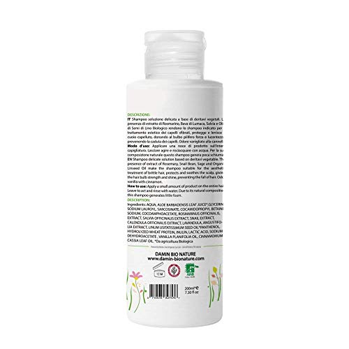 Damin Bio Nature - Champu Anticaida NATURAL Sin Sulfatos con Romero - Champú ORGANICO para Hombre y Mujer 200 ml