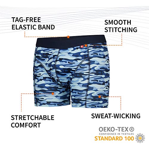 DANISH ENDURANCE Calzoncillos Bóxer de Deporte Pack de 2 (Multicolor: 1 x Negro, 1 x Azul Camuflaje, Medium)