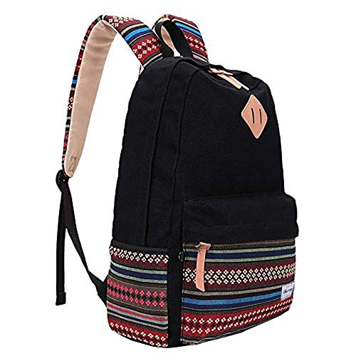 Danny®lona mochila Vintage colorida banda escuela para jóvenes adolescentes y niñas ligero lindo impermeable Casual mochila tiene 14 pulgadas Laptop escuela bolso mochila Negro