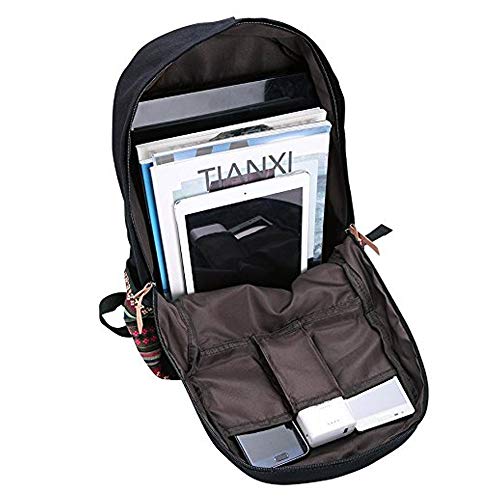 Danny®lona mochila Vintage colorida banda escuela para jóvenes adolescentes y niñas ligero lindo impermeable Casual mochila tiene 14 pulgadas Laptop escuela bolso mochila Negro