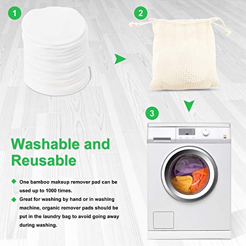 DAPHOME Discos Desmaquillantes Reutilizables Ecologicos Algodones Desmaquillantes Reutilizables Toallitas Desmaquillantes Bastoncillos Ecologicos(16 Piezas)+Bolsa de algodóng+Esponja Maquillaje