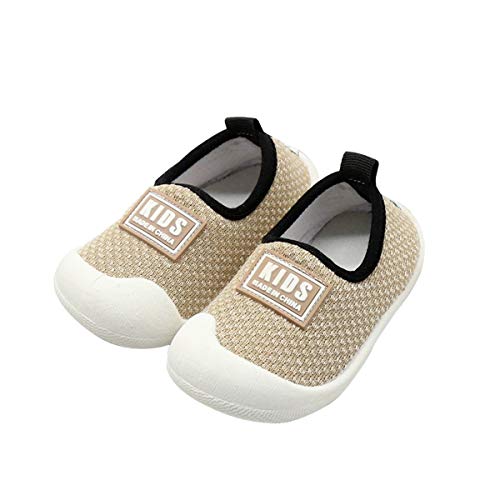 DEBAIJIA Zapatos para niños 0-3T Bebé Caminar Zapatillas Color Sólido Suela Suave Malla Antideslizante PVC Material Ligero Transpirable(Caqui-22)
