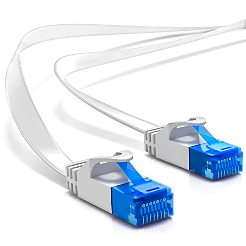 deleyCON 20m CAT6 Cable de Red Plano Cable de Cinta de 1,5mm U-UTP RJ45 - Cable de Conexión UUTP para DSL LAN Conmutador de Módem Panel de Conexión de Repetidor - Blanco